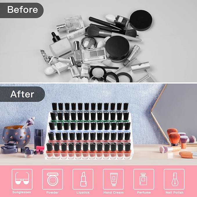 Nail Polish Organizer, 5 Layers Acrylic Display Rack, Cosmetics Storage, Unisex