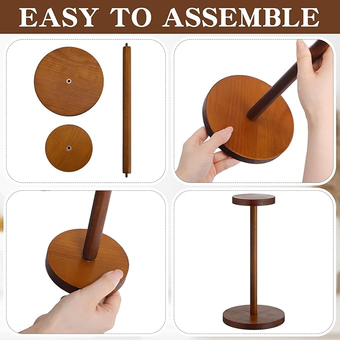 Chunful 2 Pieces Hat Display Stand Rustic Wood Hat Rack Holder Stand Vintage Wig Holder Jewelry Display Riser Helmet Organizer Storage for Home (Antique Brown)