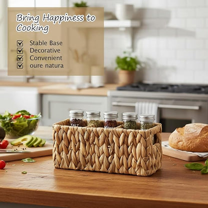 Wicker Party Silverware Caddy Water Hyacinth Plastic Kitchen Cutlery Utensil Holder Hand Woven Spoon Forks Knives Organizer Basket with Handles for Table Countertop Picnic flatware Storage