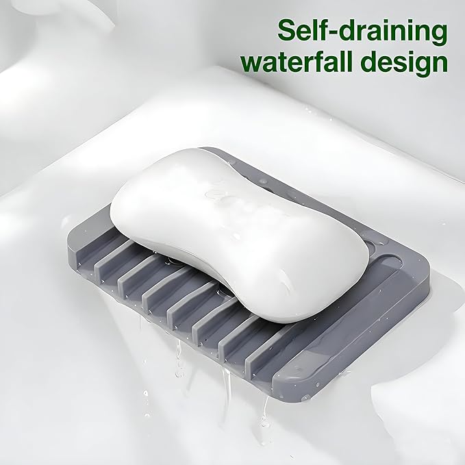 2pcs Self Draining Soap Holder Rack, Advanced Silicone Soap Dish Tray, Waterfall Drain, Suitable for Bathrooms, Kitchens, and Bathtubs, Extending Soap Life, Keeping Bars Dry and Easy to Clean (2)