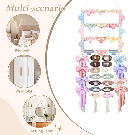 SNOWSTAR Macrame Flat Hair Claw Clip Holder Organizer,Large Capacity Hanging Hair Clip Holder and Storage for Women Girls,Flat Claw Clips Storage Hanger Home Decor for Wall,Door,Closet