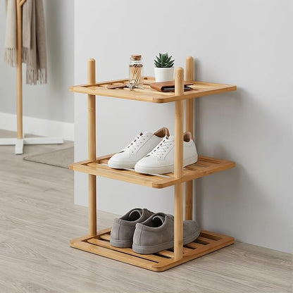 2Pc 3-Tier Vertical Shoe Rack - Tall Narrow Shoe Rack Organizer for Small Spaces,Bamboo Shoen Shelf for Entryway,Closet,Corner,Doorway,Skinny Shoe Shelf Space Saving Shoe Storage