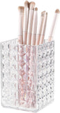 DASITON Makeup Brush Holder Organizer, Acrylic Makeup Brush Cup, Diamond Striped Make Up Brush Holder for Vanity, Bathroom Countertop, Toothbrush Holders, Pen Holder for Desk Storage (Clear)