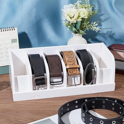 PH PandaHall Belt Storage Holder, 6 Compartments Belt Container Organizer White Belt Display Case Belt Organizer for Closet and Drawer Belt Storage Organizer Display for Men Women 1.93 Inch Wide