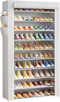 Kitsure Shoe Rack - 10-Tier Shoe Organizer with Zippered Dust Cover & Side Pockets, Easy to Assemble, Space Saving Shoe Rack for Closet, Entryway, Living Room, 33" x 12.4" x 69.3", White