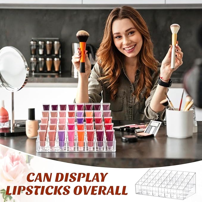 Macarrie 4 Pieces Lipstick Holder Organizer Acrylic Lipstick Makeup Organizer Case Display Stand Storage Box for Lipsticks Lipgloss Brushes Cosmetics (40 Slot)