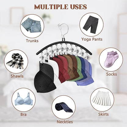 1 Pack Hat Hangers for Closet Display, Metal Hat Organizer for Baseball Caps with 10 Clips, Hats Rack Holder for Closet, Hats Storage for Baseball Caps Beanie Accessories Men Women, Black