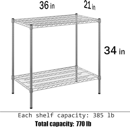 21" Deep x 36" Wide x 34" Height Wire Shelving Kit | 2-Tier | NSF Commercial Storage Rack Unit