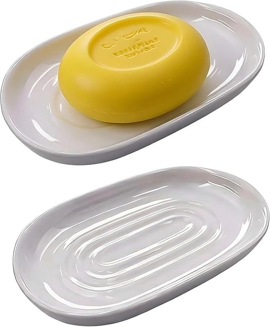 Ceramic Marble Pattern Soap Dish, Textured Raised Soap Saver Tray for Shower Bathroom Kitchen Sink Vanity, Easy to Clean Multi-Use Holder for Bar Soap Jewelry Rings Keys, White (1 Pack)