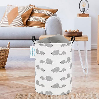 Storage Bin, Canvas Fabric Collapsible Organizer Basket for Laundry Hamper,Toy Bins,Gift Baskets, Bedroom, Clothes,Baby Nursery (Full Love Elephant)