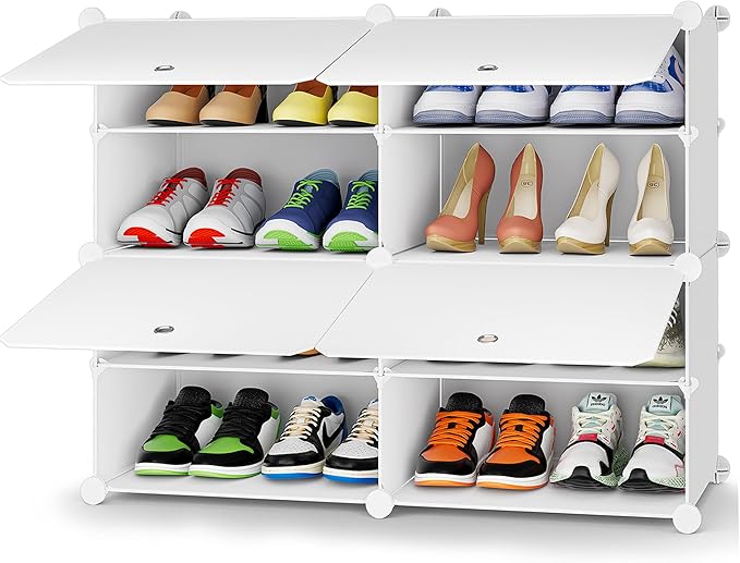 HOMIDEC Shoe Rack, 4 Tier Shoe Storage Cabinet 16 Pairs Plastic Shoe Organizer for Closet Hallway Bedroom Entryway