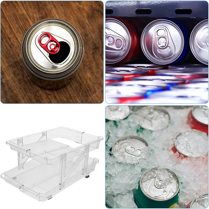 BESTonZON Refrigerator Can Organizer Bin Transparent Dual Rolling Drink Dispenser for Efficient Soda Storage Kitchen Office Living Room