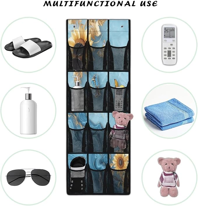 Sunflowers Over The Door Shoe Organizer Mesh Pockets Door Hanger Organizer for BedRoom Blue Marble Multi-Funtion Storage Bag 12 Pockets Multi-Pocket Shoe Holder Hanger