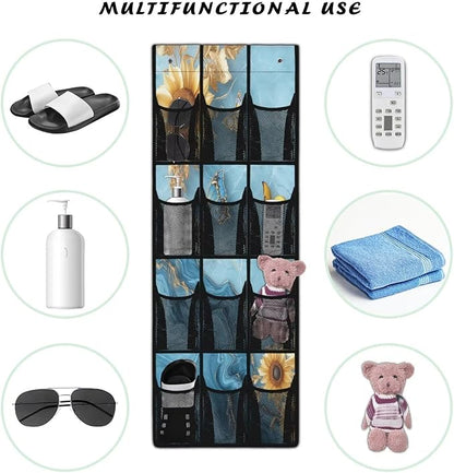 Sunflowers Over The Door Shoe Organizer Mesh Pockets Door Hanger Organizer for BedRoom Blue Marble Multi-Funtion Storage Bag 12 Pockets Multi-Pocket Shoe Holder Hanger