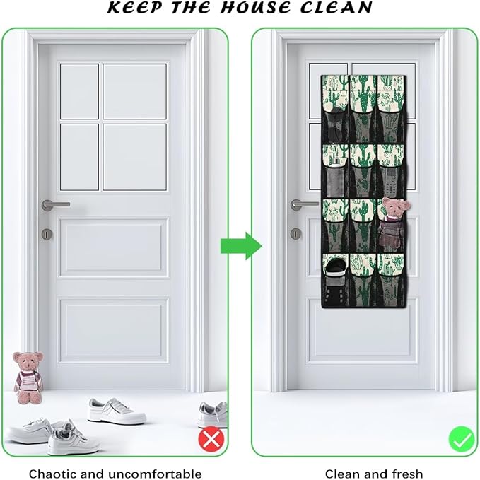 Cactus Hanging Storage Bags,Shoe Organizer Door Hanger,Space Saver Hanging Shoe Storage Hanging Bag,Unique Print