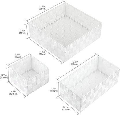 Posprica Woven Storage Box Cube Basket Bin Container Tote Organizer Divider for Drawer,Closet,Shelf, Dresser (White)