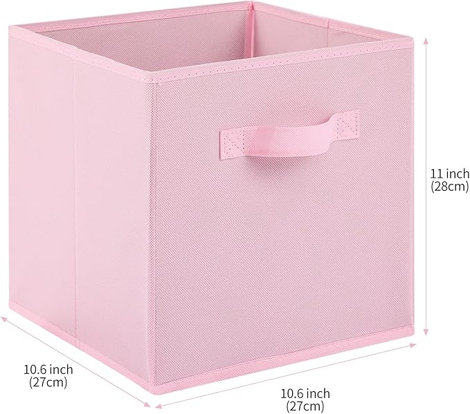 Stero Fabric Storage Bins 6 Pack Fun Colored Durable Storage Cubes with Fabric Handles Foldable Cube Baskets for Home, Kids Room, Closet and Toys Organization Pink