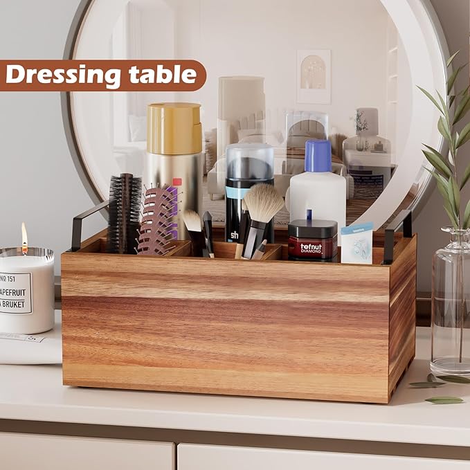 Wooden Silverware Caddy Organizer, Acacia Wooden Silverware Holder, Utensil Holder for Party, Large 11“x6.7"x4"