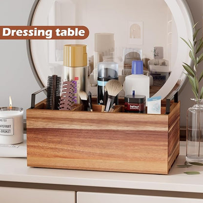 Wooden Silverware Caddy Organizer, Acacia Wooden Silverware Holder, Utensil Holder for Party, Large 11“x6.7"x4"