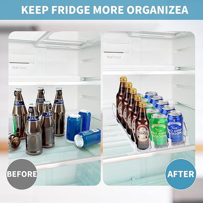Drink Organizer for Fridge, Upgrade self locking push buttonfor Soda Can Dispenser for Refrigerator, Automatic Pusher Glide and Adjustable Width Can Fridge Organizer Hold up to 15 Cans 3 Rows