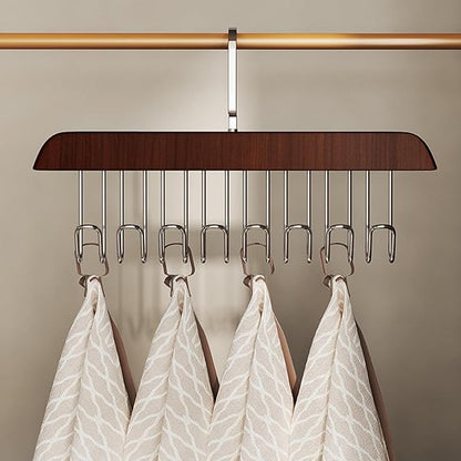Belt Hanger 2Pcs Belt Hanger with 16 Hooks Bra Hangers for Closet,Space-Saving Wooden Closet Hanger Organizer for Ties, Scarves, Bras,Tank, Tops (1Wood Color 1Brown)