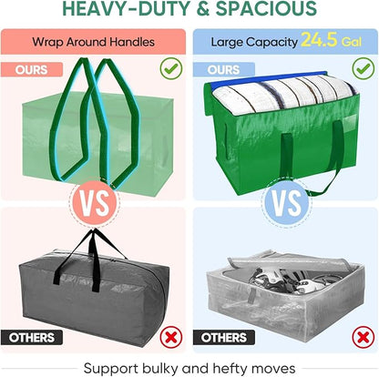 BALEINE 2-Pack Oversized Moving Bags with Reinforced Handles, Heavy-Duty Storage Tote for Clothes, Moving Supplies (Light Green, 2-Pack)