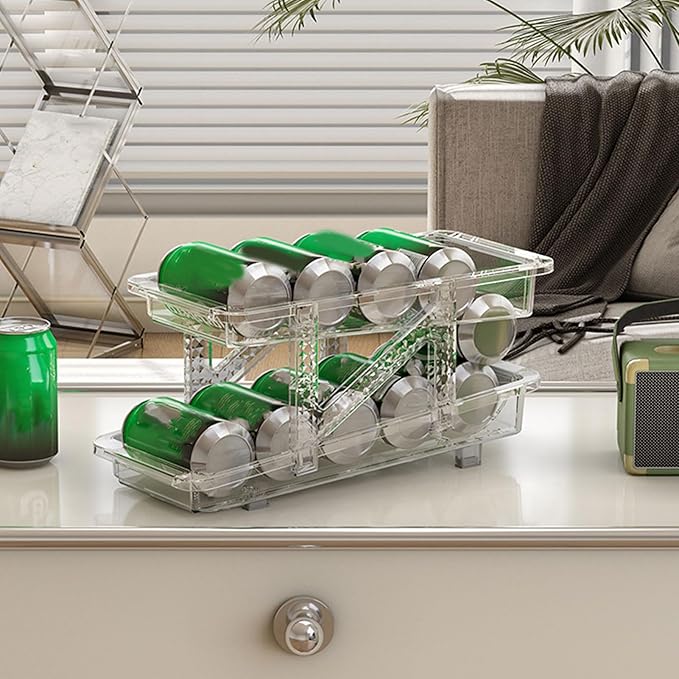 Rolling Soda Can Organizer, Dual Layer Slope Design Rolling Drink Organizer Strong Load Bearing Capacity Fridge Soda Can Holder for Beer Soda Seltzer Can Soda (Clear)