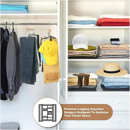 10-Clip Hanging Closet Organizer, Space Saving Pants Hanger with Adjustable Clips, Multi-Layer Garment Rack for Ties, Scarves, Belts, Clothes Storage(2*Vintage)