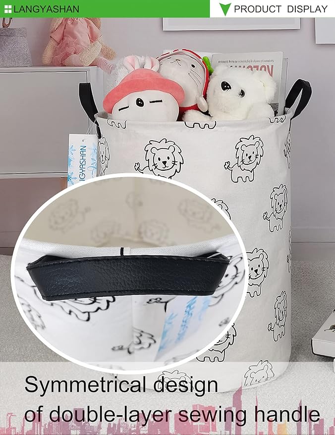 Laundry Basket Canvas Fabric Collapsible Organizer Basket for Storage Bin Toy Bins Gift Baskets Bedroom Clothes Children Nursery Hamper (Lion)