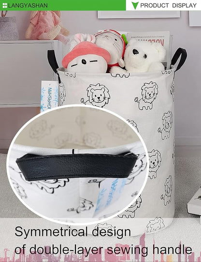 Laundry Basket Canvas Fabric Collapsible Organizer Basket for Storage Bin Toy Bins Gift Baskets Bedroom Clothes Children Nursery Hamper (Lion)
