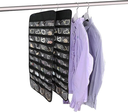 BB Brotrade Hanging Jewelry Organizer with Oxford Double Side 80 Zippered Storage Pocket (Black)