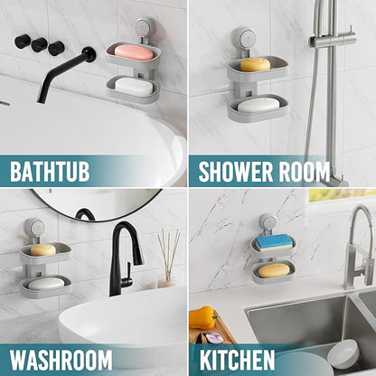 TAILI Soap Holder Soap Dish for Shower, Suction Cup Soap Holder for Shower Wall, Bathroom Accessories, Removable Strong Hold Soap Saver, Drill Free, Grey 2 Layer