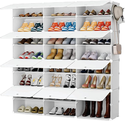 Patented Shoe Racks Organizers Shelves, Floor-Standing, Wall Hanging, Sturdy and extendable. Easy DIY Assembly, for Door Entrance, Closet, and Workplace (3x8Grid, White)