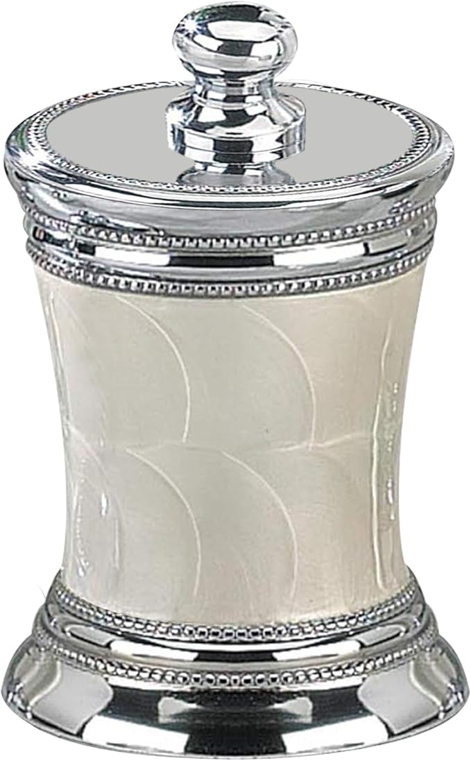 nu steel Fantasy Bathroom Vanity Countertop Storage Organizer Canister Jar for Cotton Swabs, Rounds, Balls, Makeup Sponges, Bath Salts - White Mop Finish
