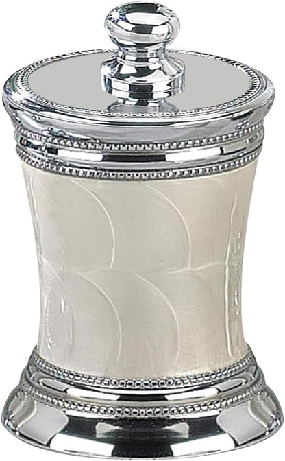 nu steel Fantasy Bathroom Vanity Countertop Storage Organizer Canister Jar for Cotton Swabs, Rounds, Balls, Makeup Sponges, Bath Salts - White Mop Finish