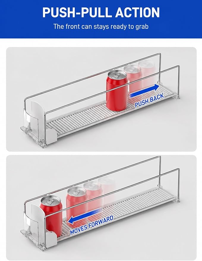 Automatic Can Dispenser for Refrigerator, Beverage Can Organizer Rack, Rolling Soda Drink Holder, Fridge Storage for Soda, Beer and Energy Drink Cans(7.5 x 59 cm)