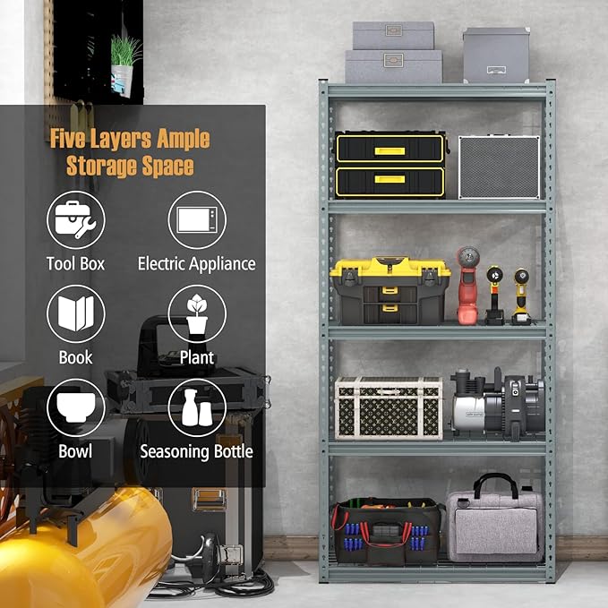 Goplus 5-Tier Metal Shelving Unit, 4 Pack Heavy Duty Wire Storage Rack with Anti-Slip Foot Pads, Height Adjustable Shelves for Warehouse, Kitchen, Living Room, Garage, 15.5" D×35.5" W×72" H