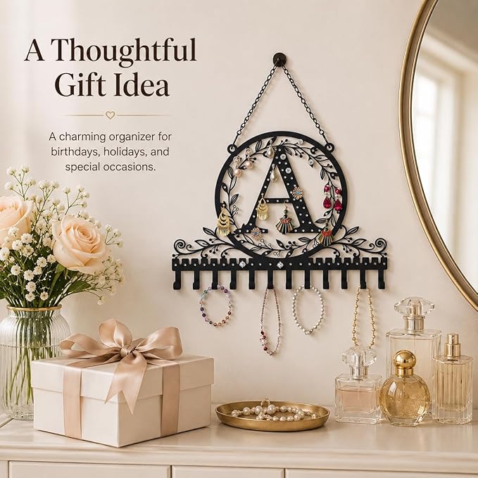Wall-Mounted Metal Earring Holder Hanging Jewelry Organizer for Earrings and Necklaces Space-Saving Wall Display with Hooks for Jewelry Storage (jewelry stand A)