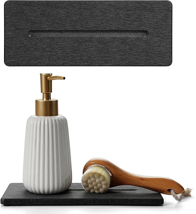 2 Pack Diatomite Stone Sink Tray, Water Absorbing Mat for Kitchen & Bathroom Counter, Quick Dry Soap Dish Makeup Vanity Caddy,Sponge Holder Organizer, Dark Gray - 2pcs of 9"x 3.5"