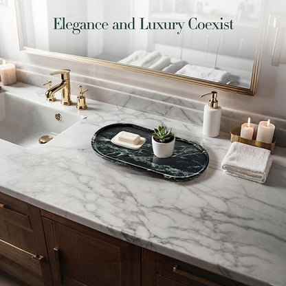 Natural Marble Tray Bathroom Tray, Luxury Decorative Trays for Bathroom, Vanity, Dresser, Kitchen & Home Decor, Valentine's Day House Warming Gifts New Home (Green)