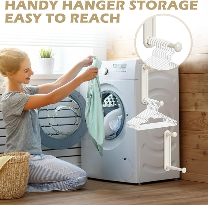 Novabright 2 Pcs Magnetic Hanger Holder for Laundry Room Washing Machine Extendable Double-layer Magnetic Clothes Hangers Organizer Stacker Storage Non-punching Closet Laundry Room Organization