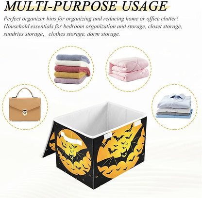 senya Halloween Storage Baskets Collapsible Storage Bins with Lids, Bat Pattern Storage Boxes Clothes Baskets for Organizing