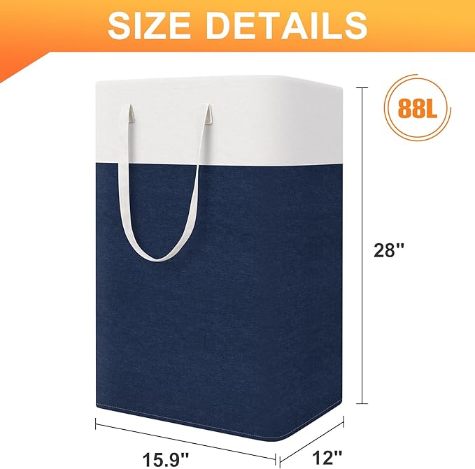 TasticTotes laundry basket 3-Pack, laundry hamper, Hamper with handles, collapsible laundry baskets, Waterproof dirty clothes hamper, Towel Storage for Home or Dorm, 88L-Blue