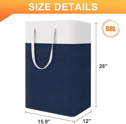 TasticTotes laundry basket 3-Pack, laundry hamper, Hamper with handles, collapsible laundry baskets, Waterproof dirty clothes hamper, Towel Storage for Home or Dorm, 88L-Blue