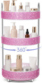 Honeydak 360 Rotating Perfume Organizer for Mother Day Nurse Day Rhinestone Bathroom Counter Organizer Makeup Holder Skincare and Perfume Storage for Cosmetic Countertop(3 Tiers,Resin Stone,Pink)