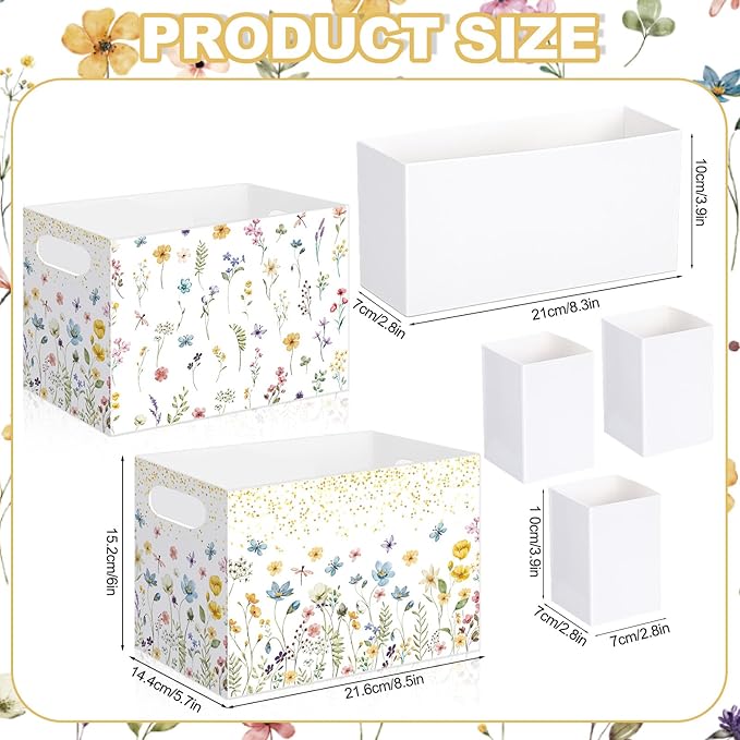 Sliner 2 Pcs Wildflower Utensil Holder Paper Utensil Caddy for Spring Wildflower Party Disposable Cutlery Holder with Handles for Wedding Spring Floral Baby Shower Picnic Tea Party