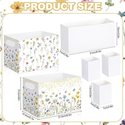 Sliner 2 Pcs Wildflower Utensil Holder Paper Utensil Caddy for Spring Wildflower Party Disposable Cutlery Holder with Handles for Wedding Spring Floral Baby Shower Picnic Tea Party
