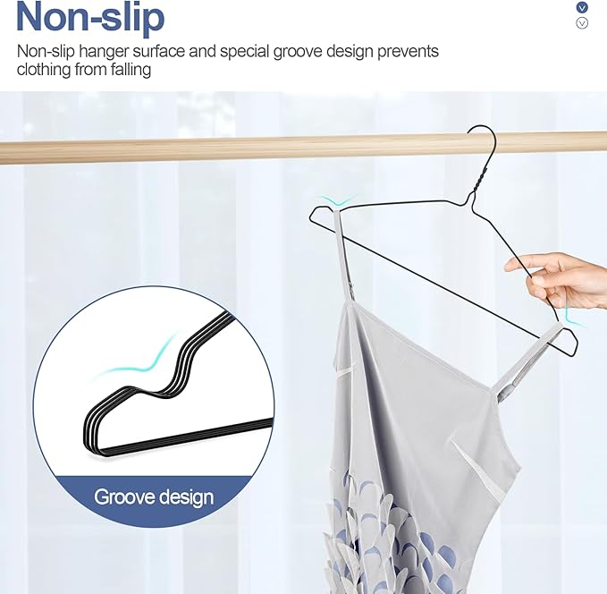 SPECILITE Wire Hangers 50 Pack, Metal Wire Clothes Hanger Bulk for Coats, Space Saving Metal Hangers Non Slip 16.7 Inch Ultra Thin, for Standard Size Suits, Shirts, Pants, Skirts-Black