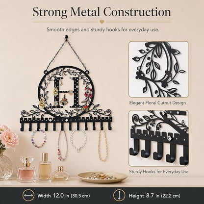 Wall-Mounted Metal Earring Holder Hanging Jewelry Organizer for Earrings and Necklaces Space-Saving Wall Display with Hooks for Jewelry Storage (jewelry stand H)