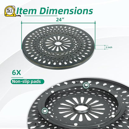 VIVIJASON 24" Patio Cast Aluminum Lazy Susan Turntable, 360° Rotating Display Tray for Outdoor Dining Table, Spinning Rotating Food Server Party Centerpieces with Umbrella Hole, Lattice Style